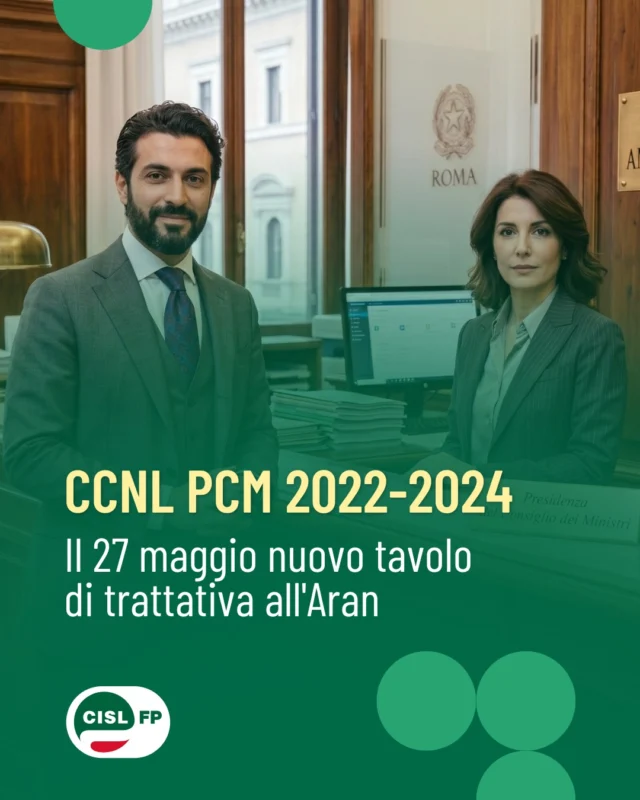 Domani, 27 maggio, riprendiamo all'Aran il tavolo per il rinnovo del CCNL del personale del comparto autonomo della Presidenza del Consiglio dei Ministri, triennio 2022-2024.

👉 Segui i canali CISL FP per tutti gli aggiornamenti.

#CISLFP #PCM #PresidenzaDeiMinistri  #CCNL #ARAN #Contrattazione #Sindacato