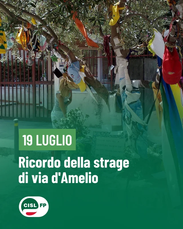 Il 19 luglio 1992, in via D'Amelio, persero la vita il magistrato Paolo Borsellino e gli agenti della sua scorta: Agostino Catalano, Emanuela Loi, Vincenzo Li Muli, Walter Eddie Cosina e Claudio Traina.

A distanza di anni, il loro sacrificio continua a rappresentare un richiamo ai valori della legalità, della giustizia e del servizio allo Stato.

Ricordare quella strage significa rinnovare ogni giorno l'impegno per istituzioni più forti, trasparenti e vicine ai cittadini, nel rispetto di chi ha dedicato la propria vita alla difesa della democrazia.

La CISL FP rende omaggio alla memoria di Paolo Borsellino e degli agenti della sua scorta.

#ViaDAmelio #PaoloBorsellino #Legalità #CislFP