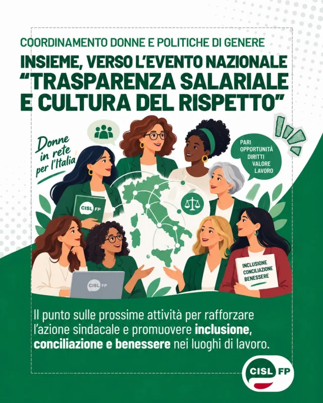 💜 Più equità, più inclusione, più rispetto. Nel lavoro e nella società.

Il Coordinamento Donne e Politiche di Genere della CISL FP si è riunito per fare il punto sulle prossime attività e guardare ai nuovi appuntamenti che ci attendono.

🎯 Un impegno chiaro: portare nell’azione sindacale e nella contrattazione le esigenze concrete delle donne e delle persone.

⚖️ Conciliazione, formazione, inclusione, benessere ed equità sono parte della stessa sfida: costruire luoghi di lavoro più giusti e una società più coesa.

Perché le regole sono fondamentali. Ma per fare davvero la differenza serve anche un cambiamento culturale.

🌱 Il lavoro continua. Insieme, per costruire il cambiamento.

#CislFP #Donne #PoliticheDiGenere #Lavoro #Inclusione #Conciliazione #Parità