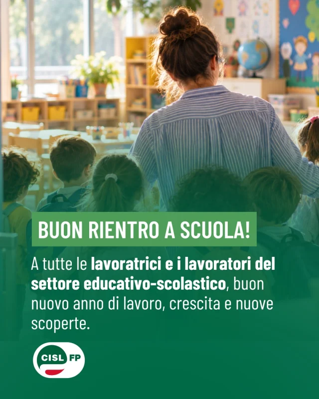 Si riparte con un nuovo anno scolastico!

Per chi lavora nella scuola dell'infanzia, settembre significa tornare ogni giorno accanto alle bambine e ai bambini, accompagnandone la crescita, l’apprendimento e le prime esperienze di socialità.

È un lavoro fatto di competenze, responsabilità e attenzione, fondamentale per le famiglie, per le nostre comunità e per il futuro del Paese.

Buon rientro a tutte le lavoratrici e a tutti i lavoratori del settore educativo-scolastico. 🌱

#educativoscolastico #scuola #scuoladellinfanzia #infanzia