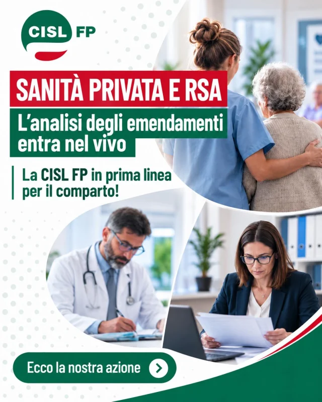 Dalla mobilitazione alla battaglia parlamentare: la @cislfp_nazionale non arretra!

Il lavoro di queste settimane in #Parlamento rappresenta la prosecuzione di una vertenza che la CISL FP porta avanti, insieme ad Fp Cgil e Uil Fp, con continuità attraverso la mobilitazione delle lavoratrici, dei lavoratori e dei professionisti, il confronto con le istituzioni e la pressione sulle controparti datoriali.

Abbiamo portato la voce della sanità privata nelle piazze, nel confronto con il @ministerosalute e con la @conferenza_regioni_e_pa  e ora dentro il percorso parlamentare di conversione del #DecretoPA.

Ogni passaggio ha avuto e continuerà ad avere lo stesso obiettivo: trasformare le rivendicazioni di centinaia di migliaia di lavoratrici, lavoratori e professionisti in risposte normative e contrattuali concrete.

Per questo la #CISL FP considera decisiva l’interlocuzione che si sta sviluppando in queste ore. Gli emendamenti non devono restare semplicemente proposte agli atti: stiamo lavorando affinché trovino sostegno durante l’esame parlamentare e possano diventare norme capaci di incidere concretamente sulle condizioni di chi lavora.

🔗 Clicca qui e scopri le nostre iniziative 👉 https://cislfp.it/2026/09/17/sanita-privata-emendamenti-decreto-pa-cisl-fp/

#sanità #sanitàprivata #ssn